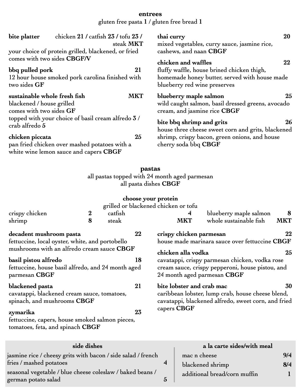 Menu – Bite Restaurant