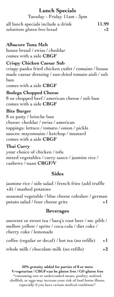 Menu – Bite Restaurant